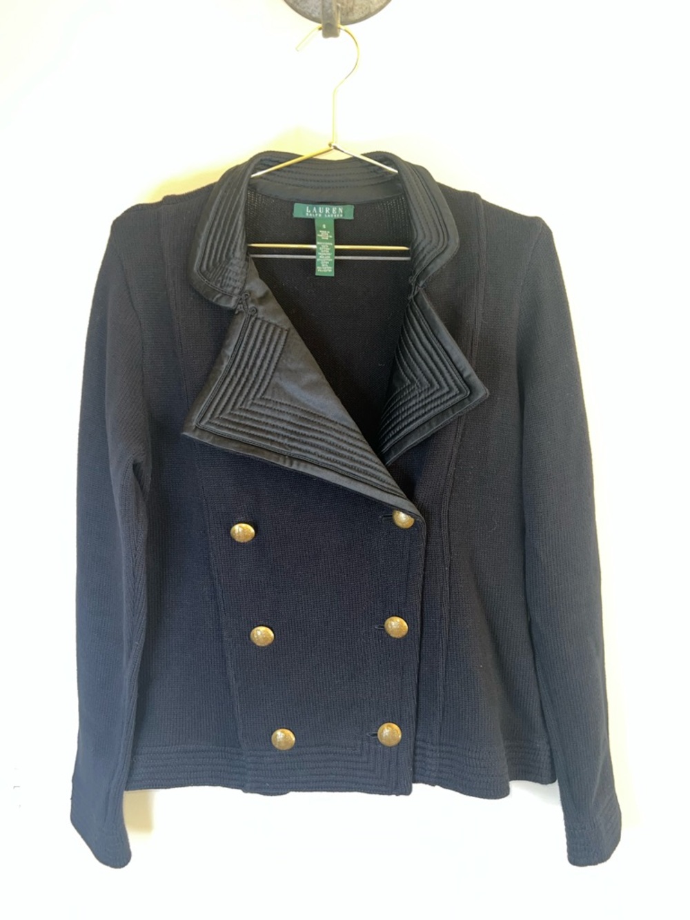 Lauren Ralph Lauren Black Military Knit Jacket Gold Crest Buttons Small - Picture 15 of 15